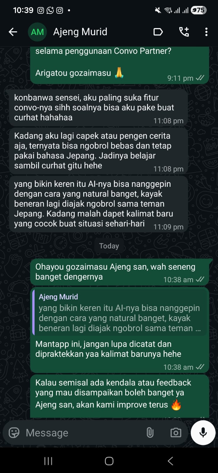 Testimoni murid: jadi lancar pesan makanan dengan feedback